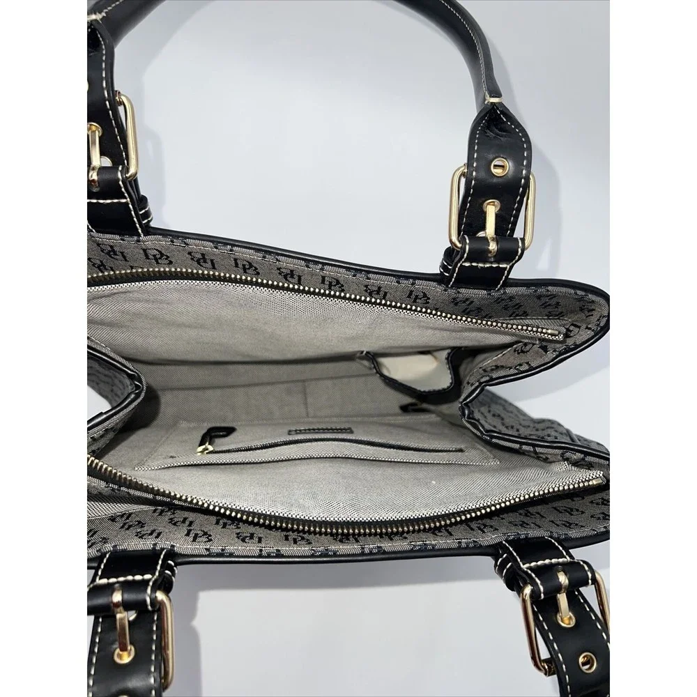 Dooney and Bourke H035C B1 Buckle Satchel Black Trim Grey Purse Canvas Bag EUC - Picture 10 of 14
